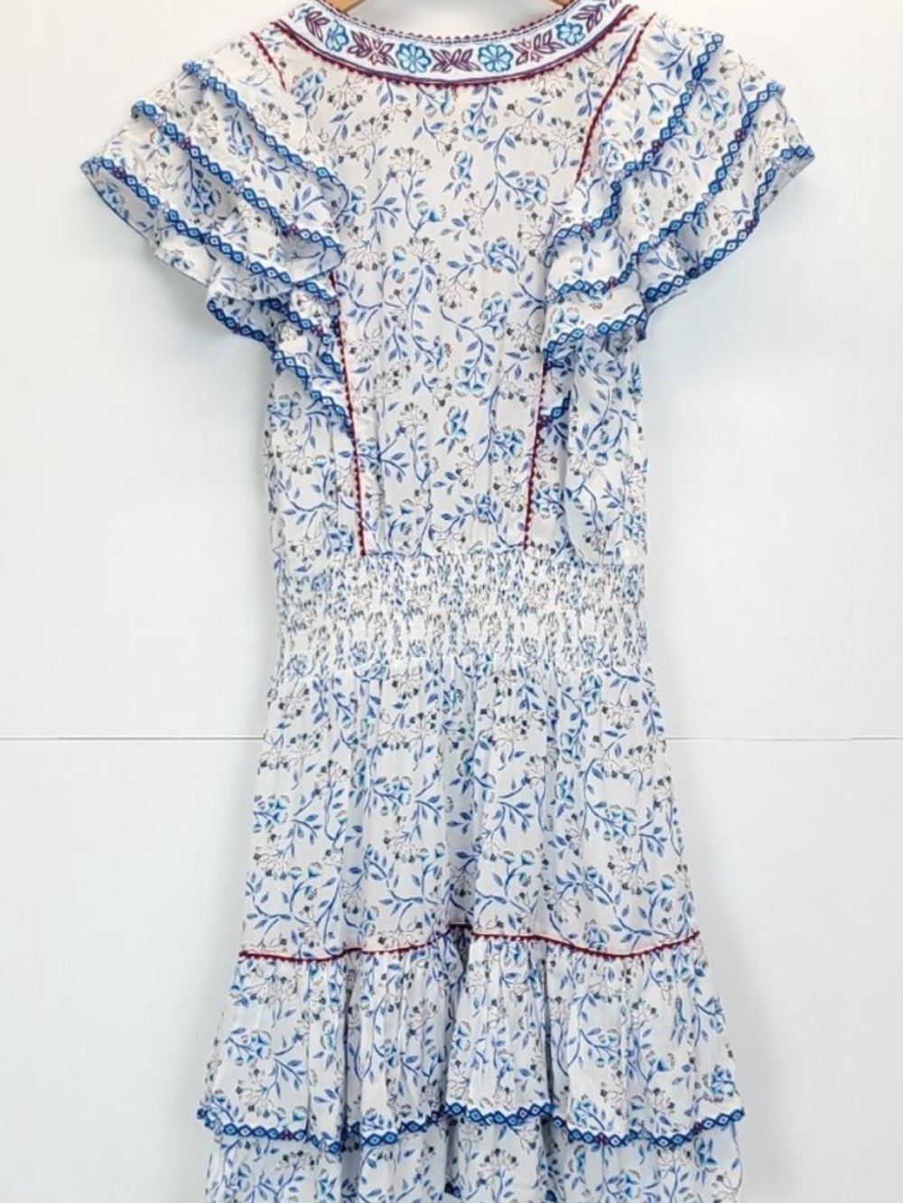 Poupette St Barth Camila V-Neck Ruffled Printed Gauze Mini Dress - Picture 5 of 9